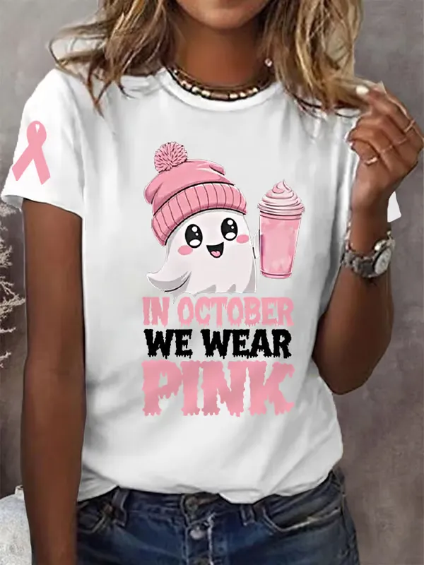 Women'S T-Shirts For Women In October We Wear Pink Halloween Ghost Breast Cancer Awareness Warrior T-Shirts