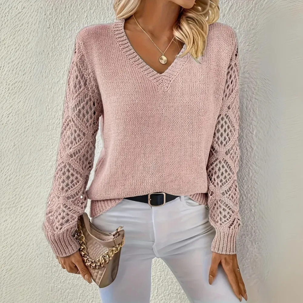 V-Neck Knitted Sleeves Jumper