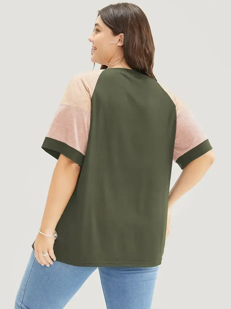 Colorblock Contrast Crew Neck Raglan Sleeve T-shirt