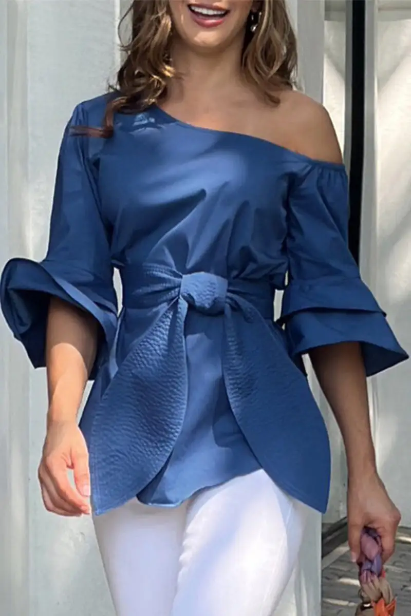 Casual Street Solid Bandage Oblique Collar Blouses(4 Colors)