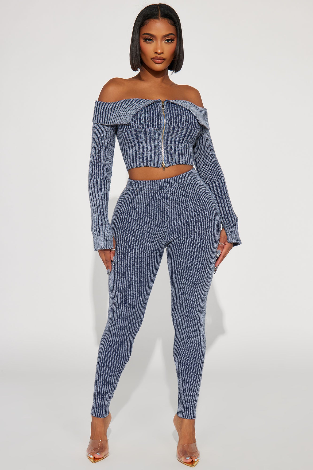 New Day Sweater Mineral Wash Legging Set - Blue