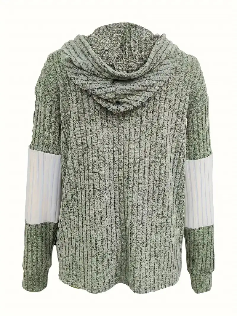 Vibrant Color Block Rib Knit Hoodie - Soft, Cozy, and Casual Long Sleeve Sweatshirt with Drawstring and Zip Up Closure