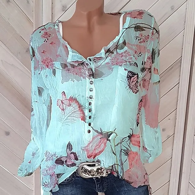 Women's Shirt Blouse Floral Button Print Daily Going out Weekend Streetwear Holiday Casual Long Sleeve Shirt Collar White Summer Spring