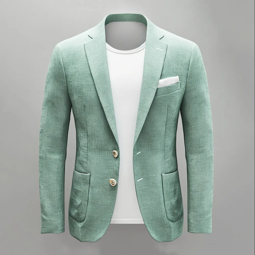 Men's Solid Two Button Patch Pocket Notched Lapel Blazer