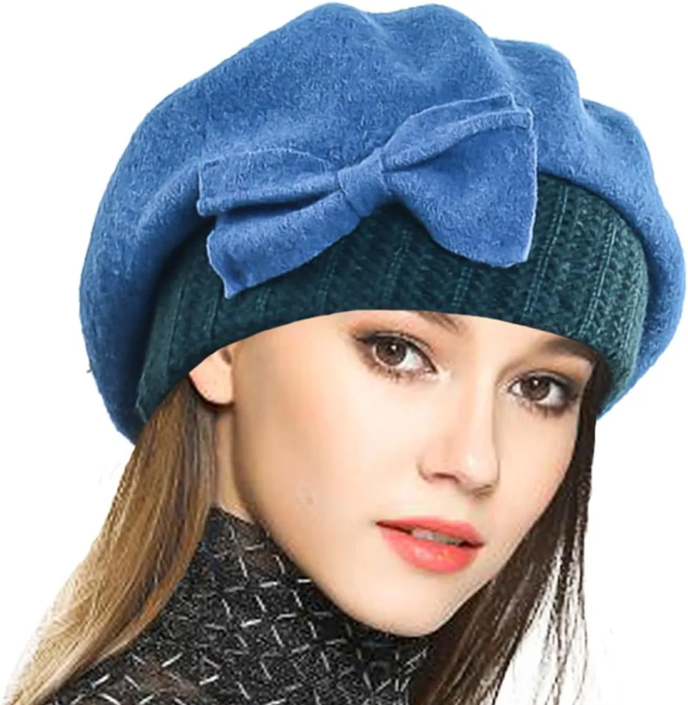 Lady French Beret 100% Wool Beret Floral Dress Beanie Winter Hat