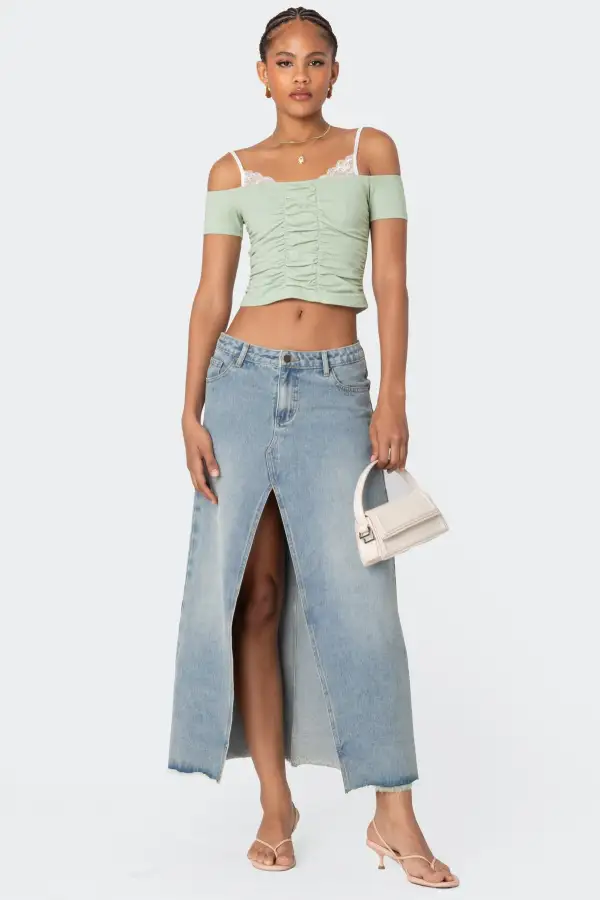 Peeking Lace Ruched Top