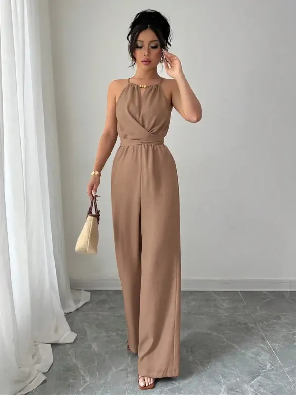 Women's Solid Color Jumpsuit – Elegant & Casual One-Piece for Daily Wear