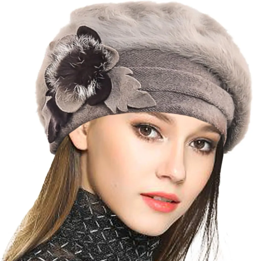 Lady French Beret 100% Wool Beret Floral Dress Beanie Winter Hat