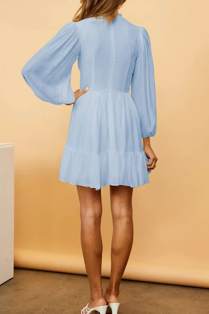 Fashion Solid Flounce O Neck Long Sleeve Dresses(11 colors)
