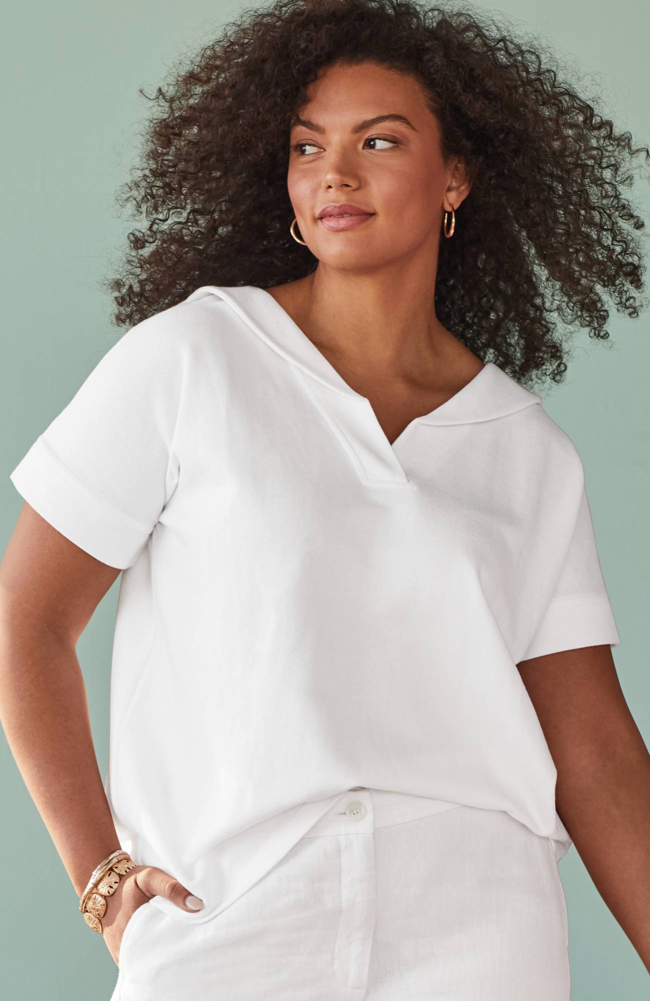 Collared Short-Sleeve Sweatshirt