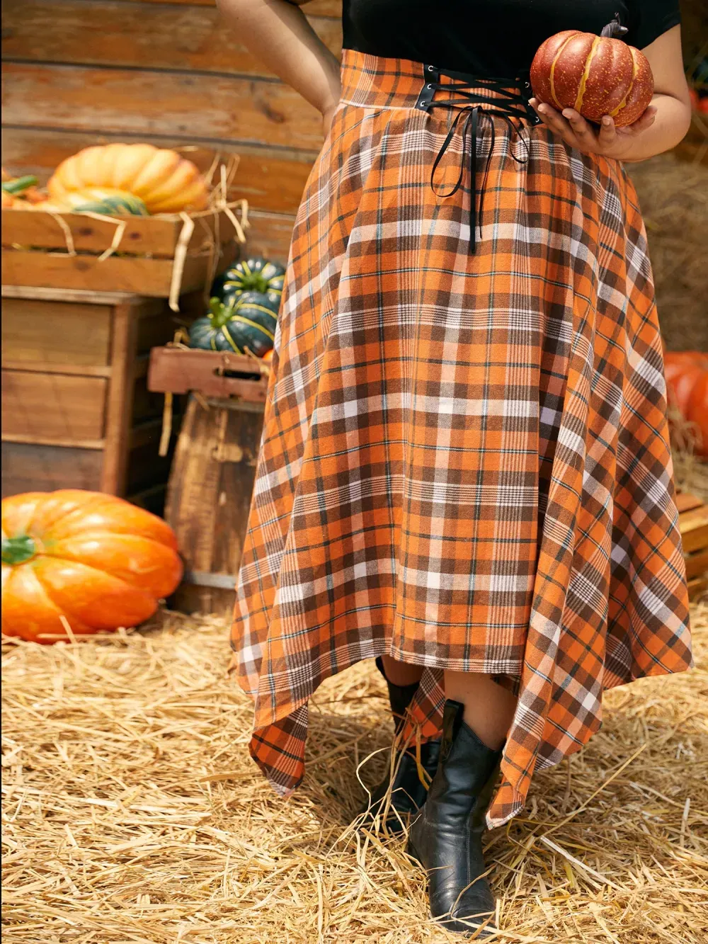 Elastic Plaid Asymmetrical Hem Dress