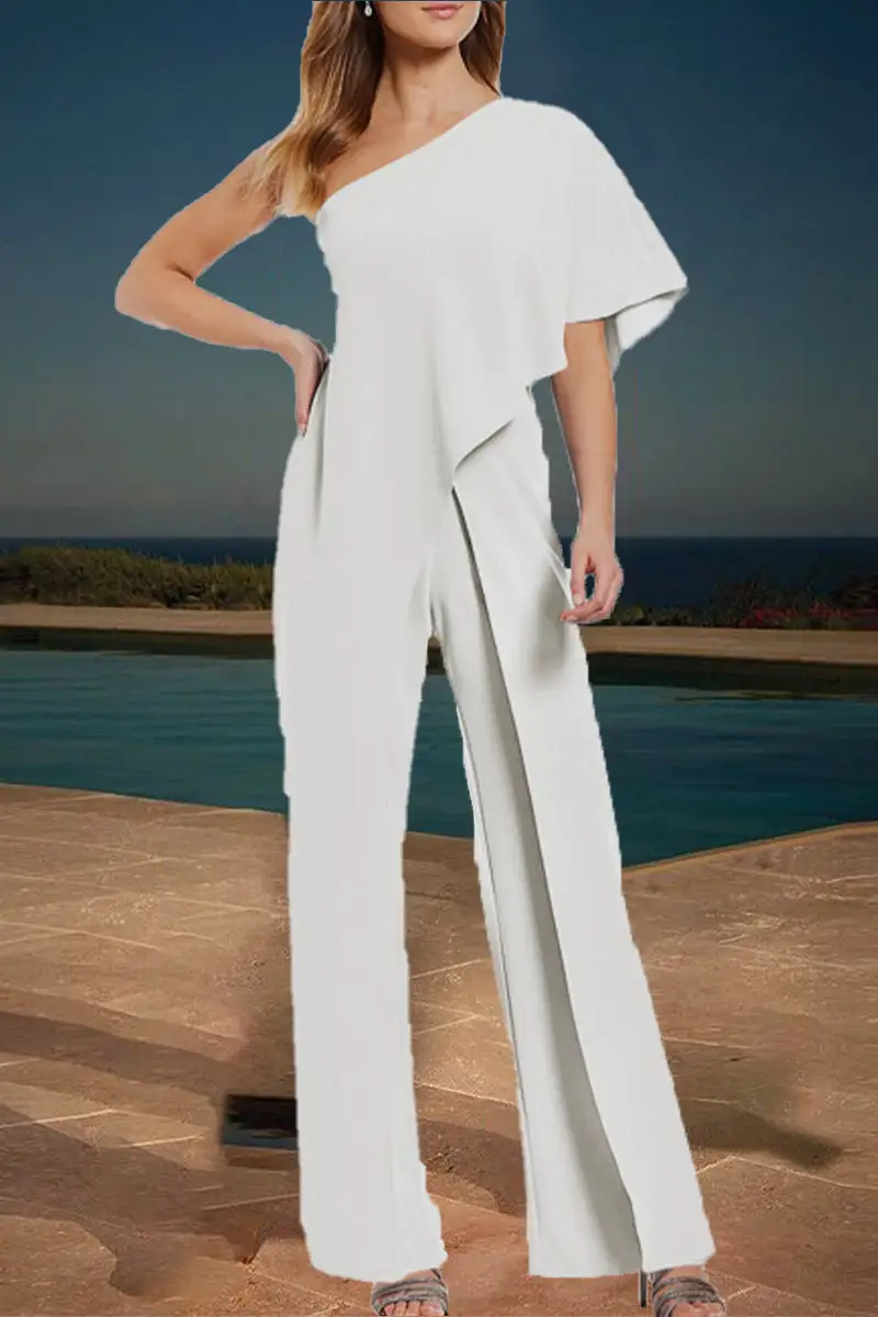Casual Simplicity Solid Solid Color Oblique Collar Regular Jumpsuits(4 Colors)