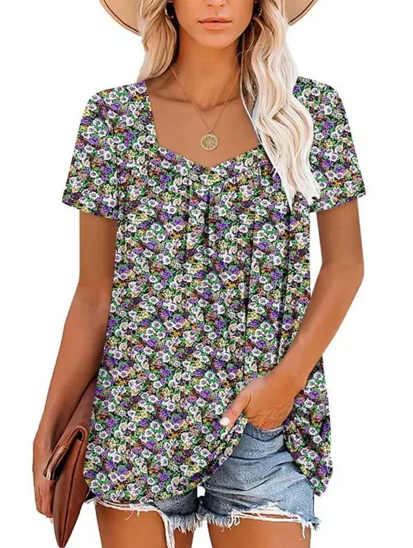 ✨Women's Summer Pleated Printed Short-Sleeves