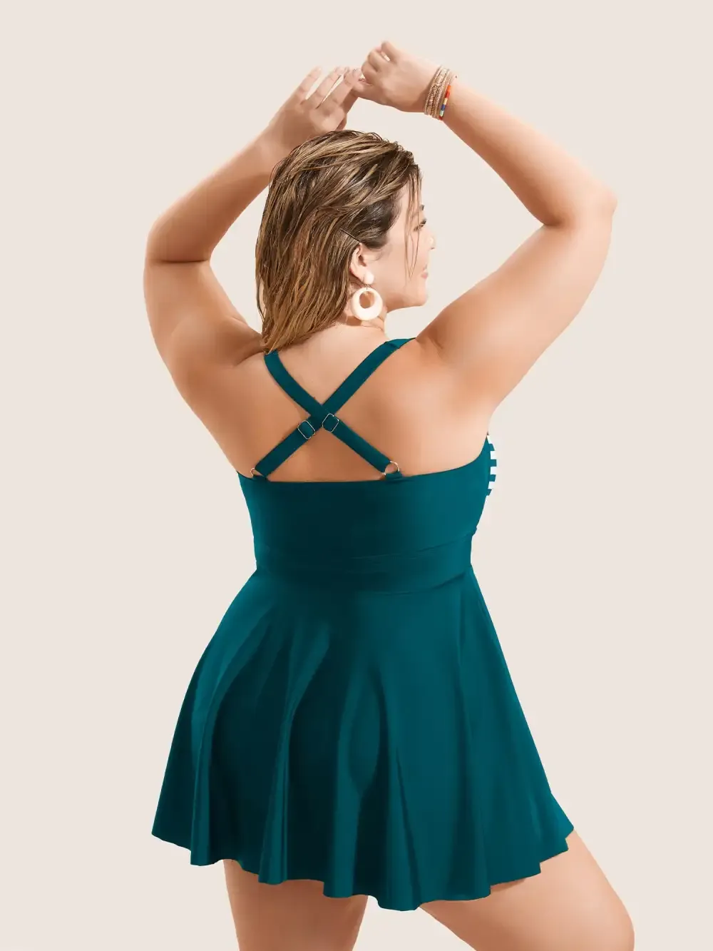 Stripes Patchwork Tie Knot Cross Straps Swim Dress