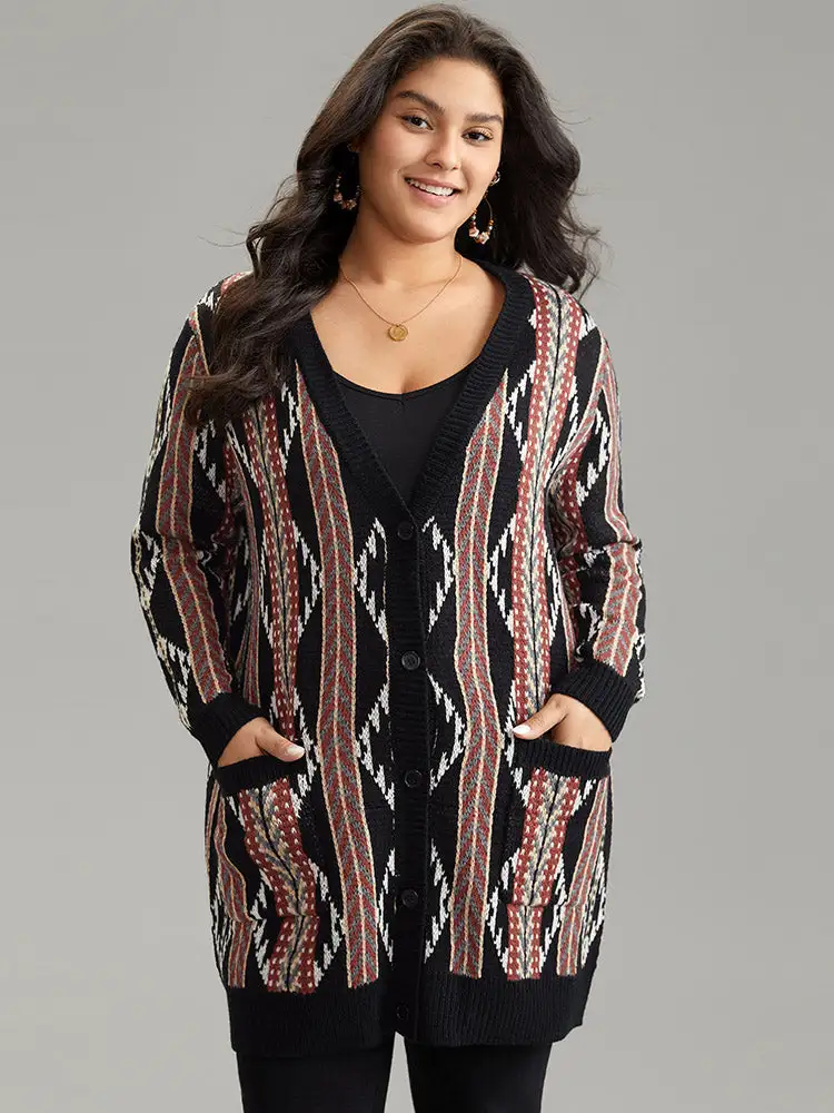 Bandana Print Button Down Patched Pocket Tunic Cardigan