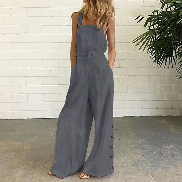 White Jumpsuits for Women Rompers Bib Slacks Wide Leg Full Length Pants Weekend Yoga Micro-elastic Plain Comfort Mid Waist Loose White Black Gray Khaki Navy Blue S M L XL XXL