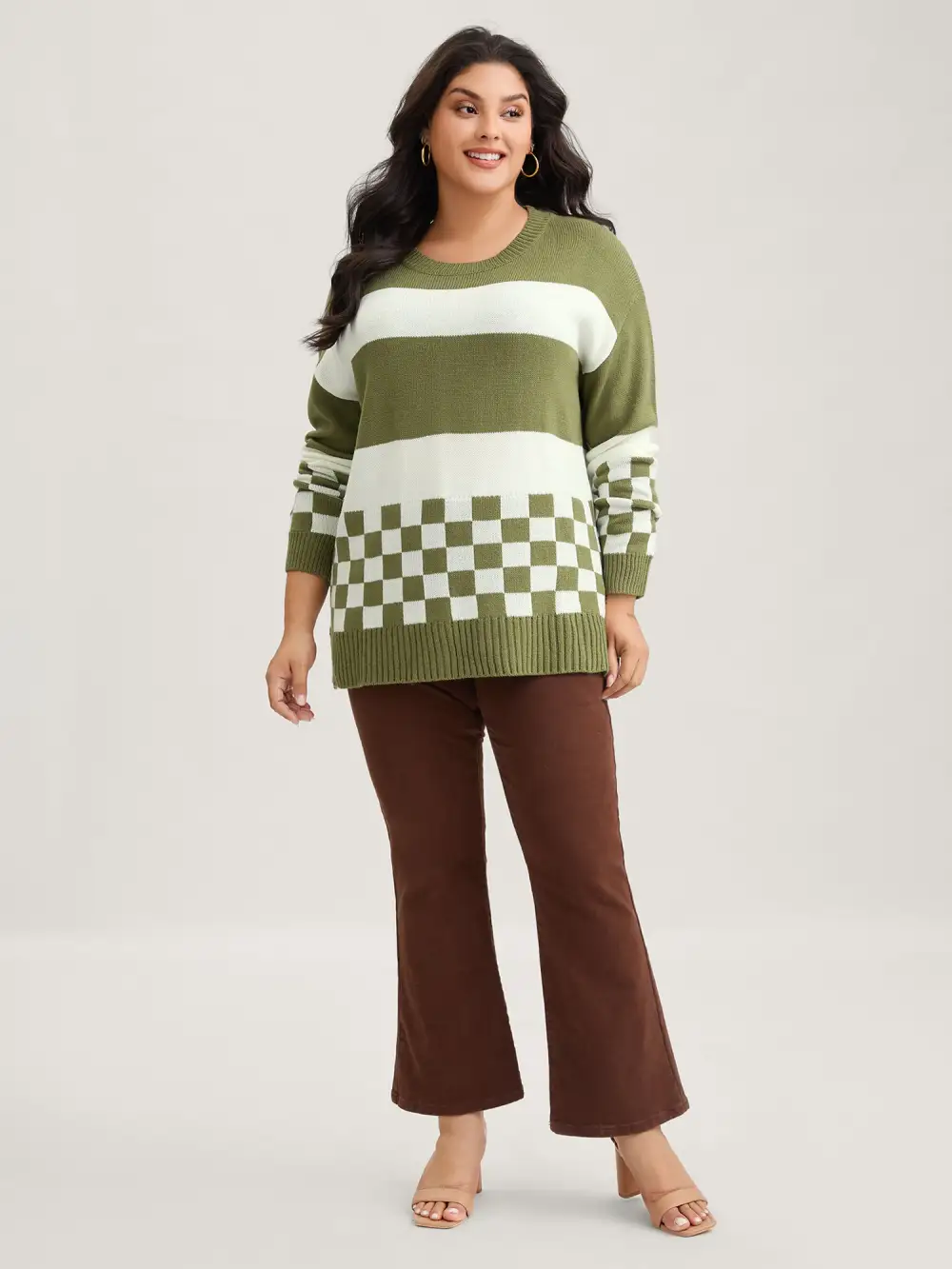 Colorblock Contrast Round Neck Split Hem Pullover