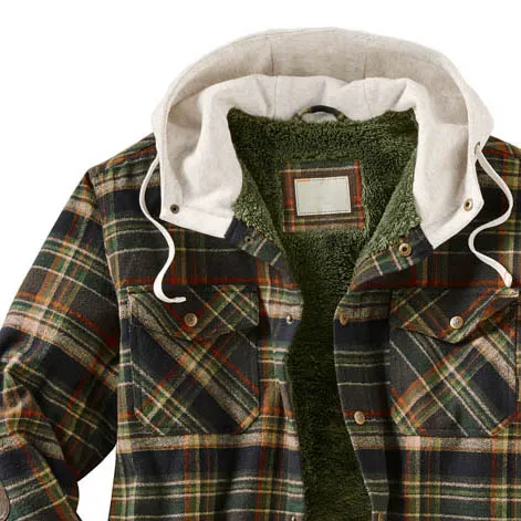 Plaid Texture And Fleece Chunky Hooded Jacket