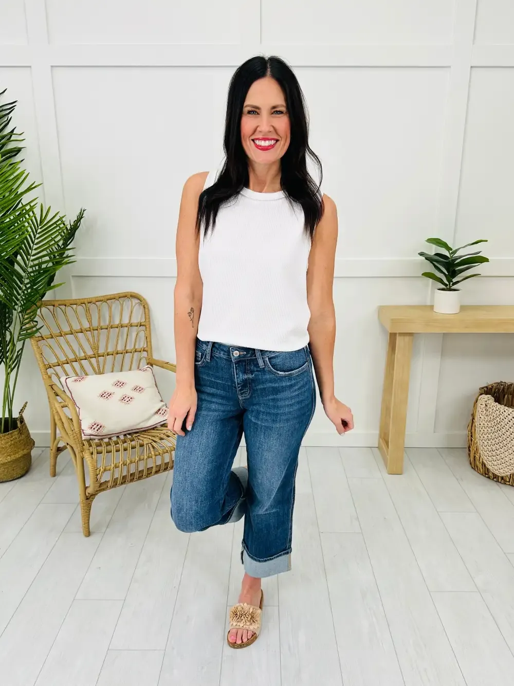 Change Your Tune Tummy Control Cropped Slim Wide Leg Jeans