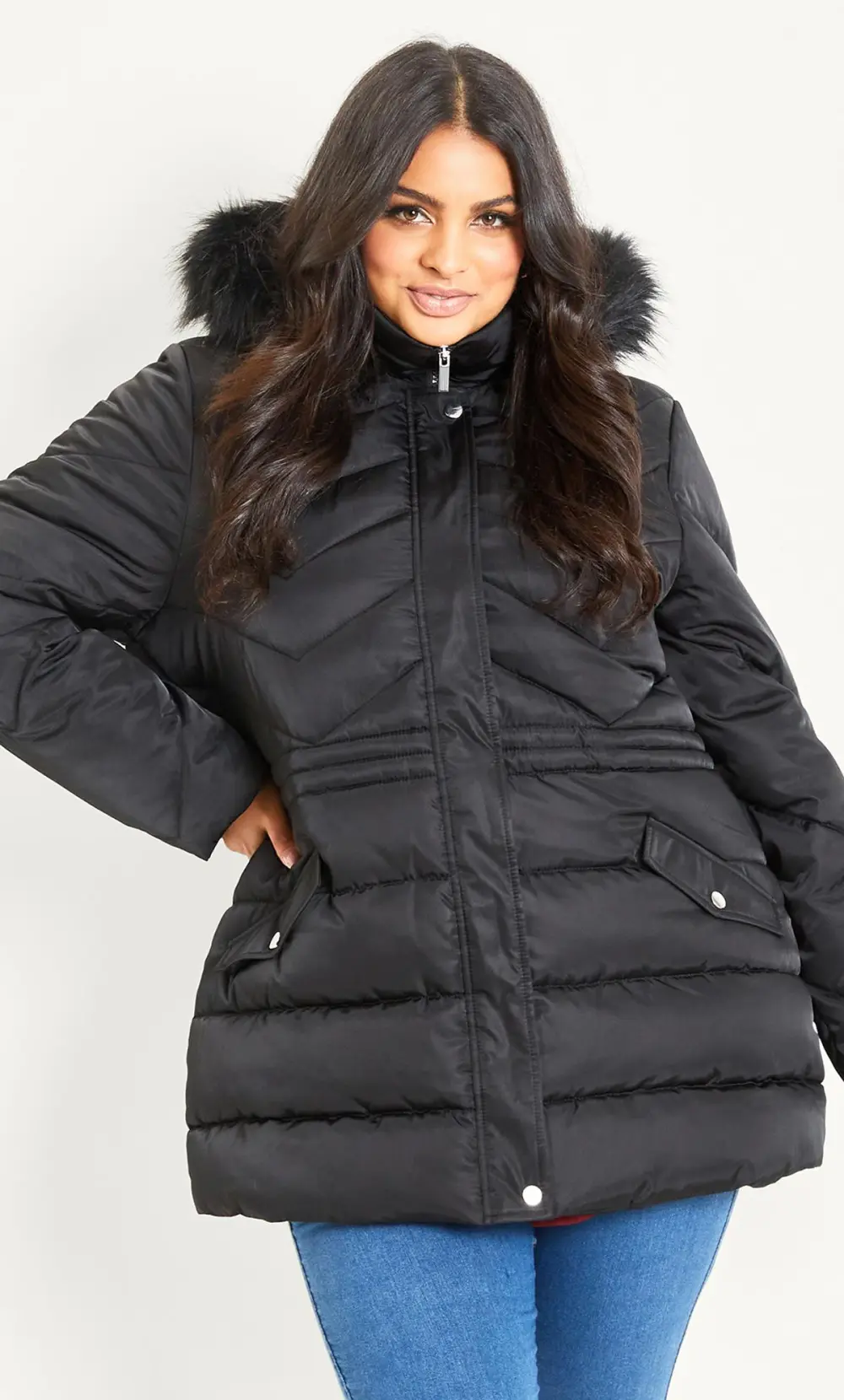 Evans Black Panelled Coat