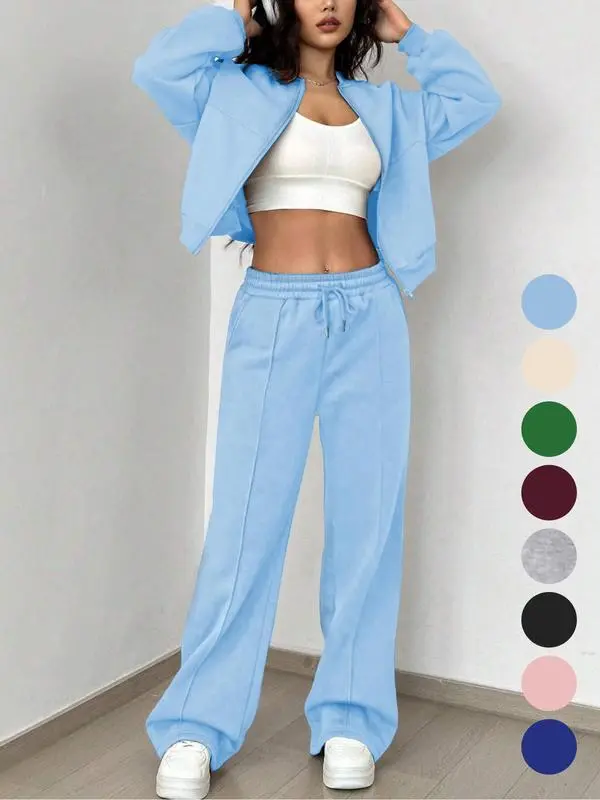 Women's Zip Up Jacket & Elastic Waist Pants Set