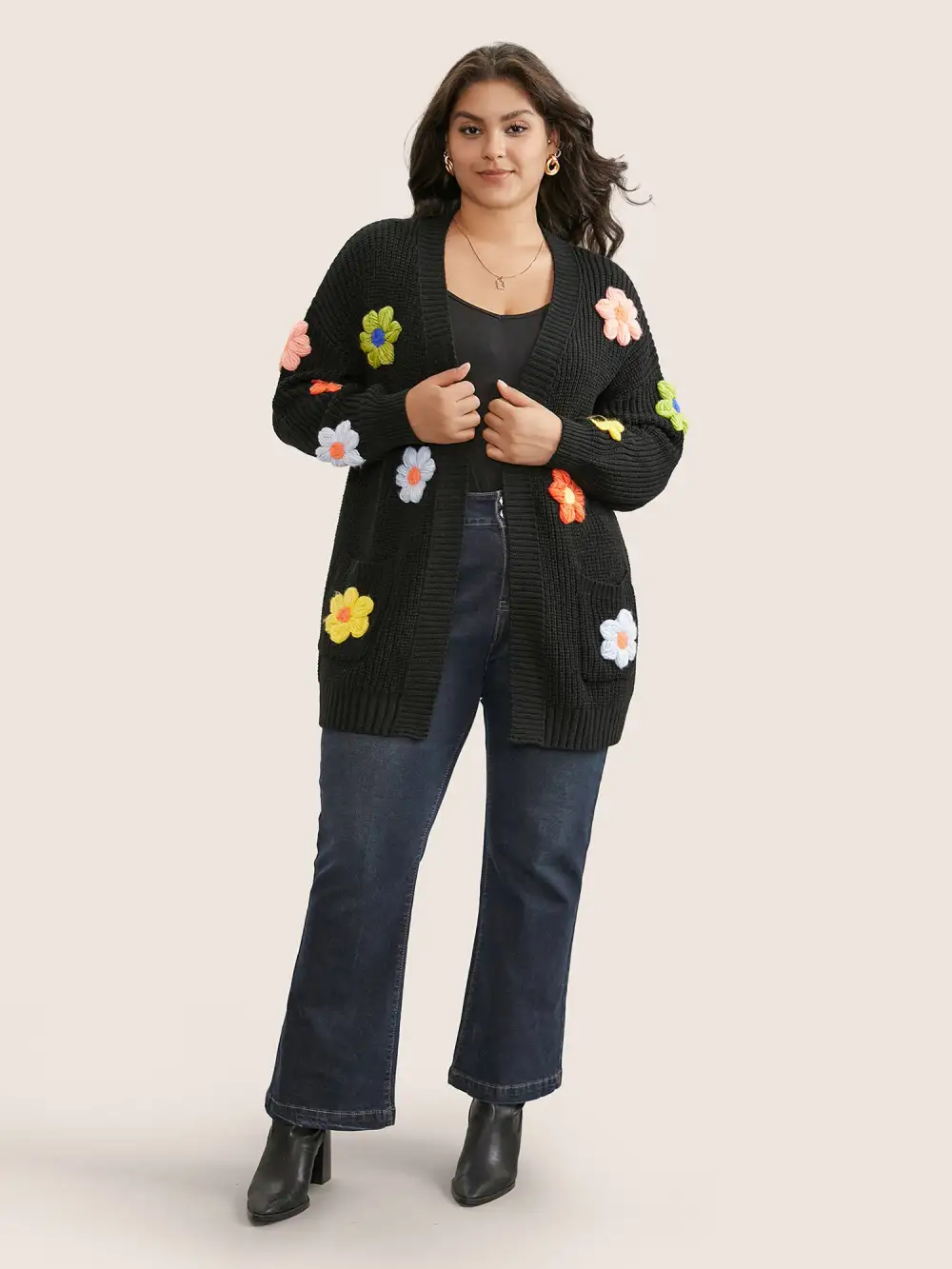 Rainbow Floral Pocket Open Front Cardigan