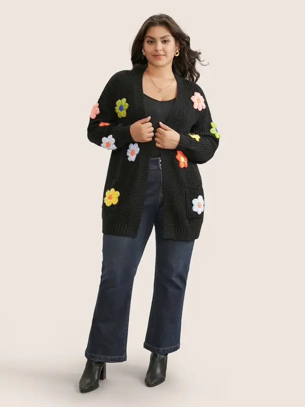 Rainbow Floral Pocket Open Front Cardigan