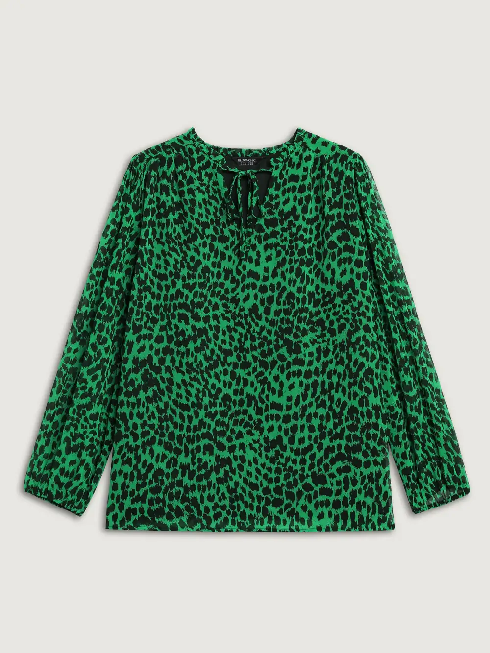 Leopard Print Tie Knot Lantern Sleeve Blouse