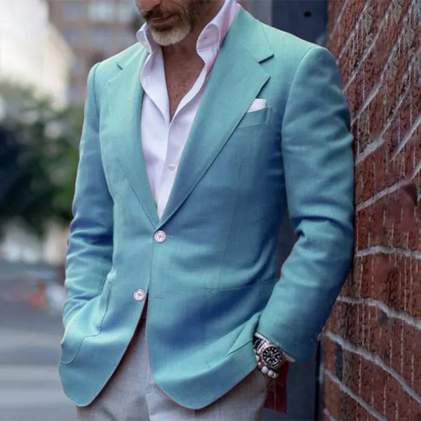 Men's Casual Plain Pocket Two Button Lapel Collar Blazer