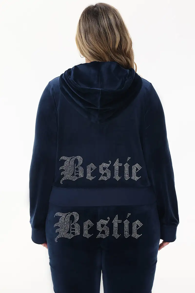 Bestie Big Bling Velour Hoodie