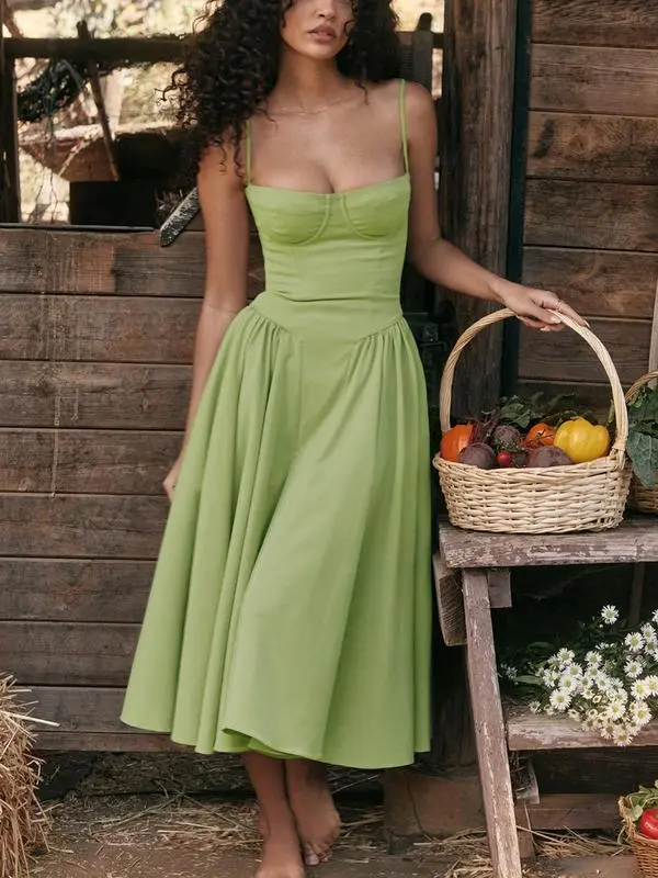 Women's Backless Zipper Cami Midi Dress – Elegant Summer Slip Dress for Party or Holiday