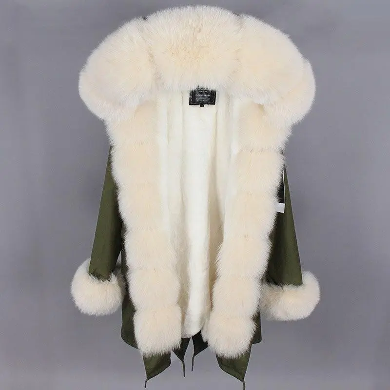 ✨Clearance Sale✨ Women's Parka Fox Fur Coats Real Fur Winter Long Black Park Cotton Thick Warm