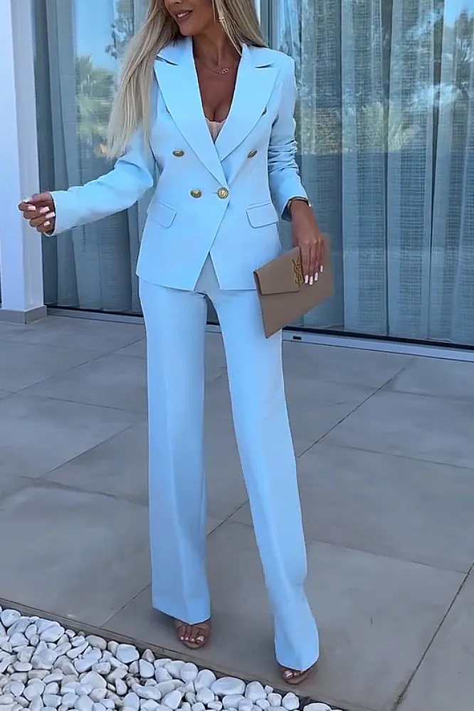 Women's solid color slim fit jacket&pants two-piece set