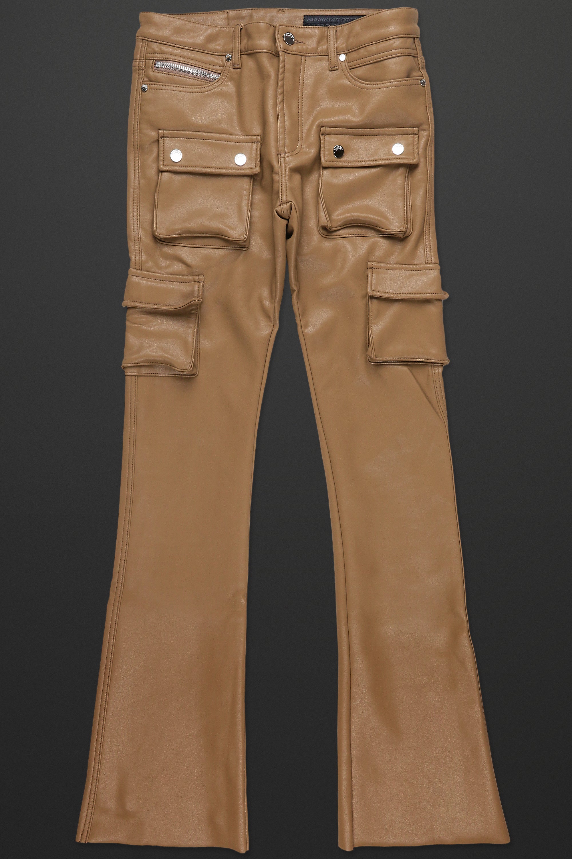 Birch Tan Faux Leather Stacked Flare Jean