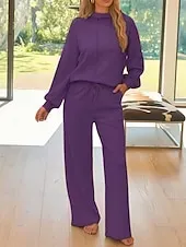 Women's 2 Pieces Sweatsuits Tracksuits Long Sleeve Fashion Streetwear Daily Pants Sets Hooded Floral Drawstring Casual Daily Black Blue Purple Summer Regular Fit