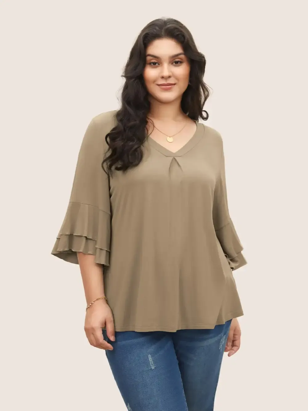 Supersoft Essentials Ruffle Layered Sleeve Pleated T-Shirt
