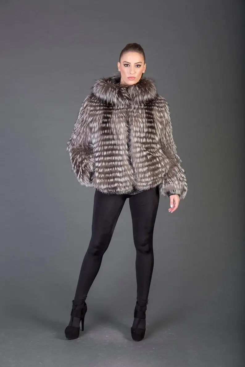 Silver Fox Fur coat/Fur jacket full skin