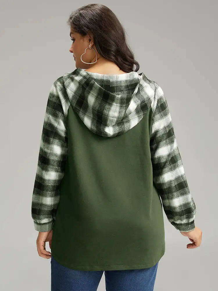 Plaid Print Hooded Patchwork Sweatshirt