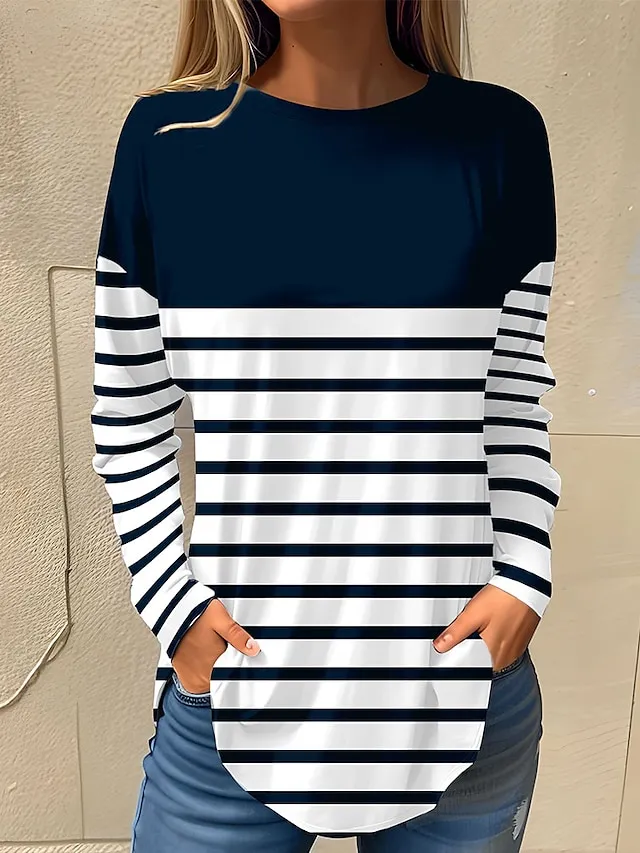 Women's T shirt Tee White Pink Red Floral Print Long Sleeve Holiday Weekend Basic Round Neck Regular Fit Floral Painting Fall & Winter