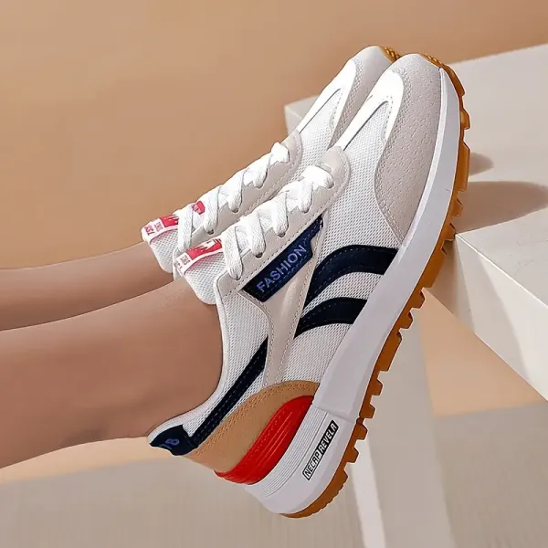 Womens Superfine Fiber Colorblock Low-top Sneakers - Breathable, Wear-resistant, Non-slip, and Versatile Casual Shoes for Summer - Lace Up, Round Toe, PU Rubber Sole, Microfiber Inner, and Polyurethane Foam Insole