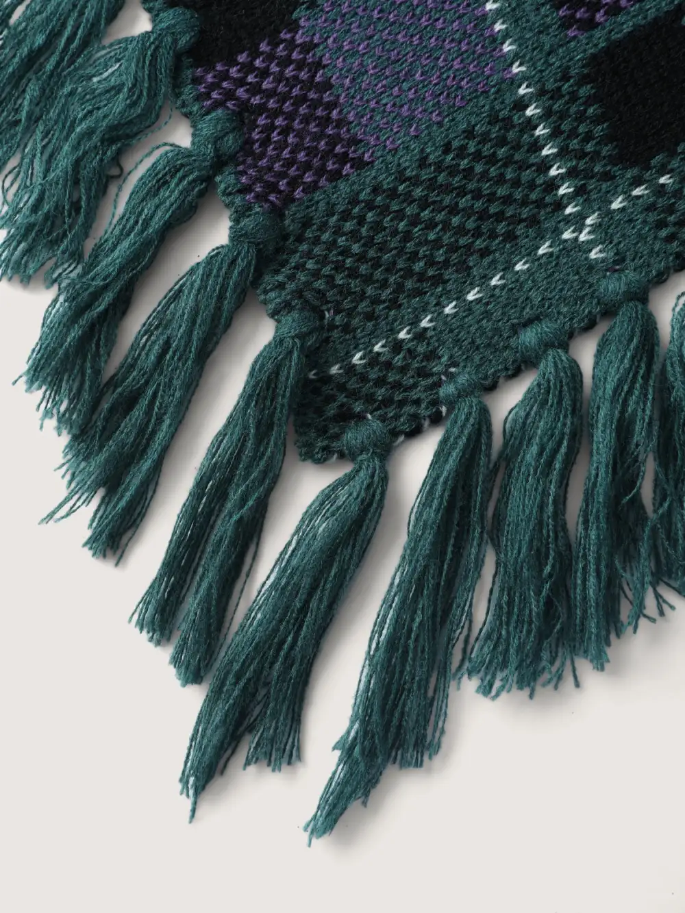 Holiday Plaid Turtleneck Fringe Hem Pullover