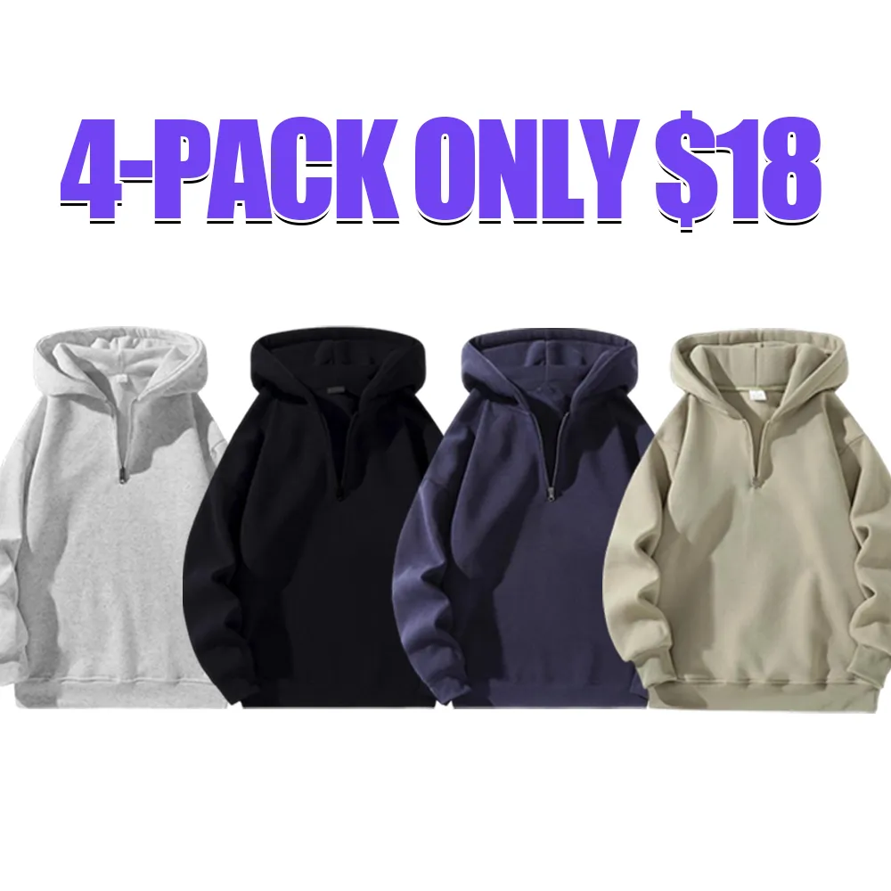 Men's half-zip hoodie: plain, drop shoulder, regular/relaxed fit, long-sleeve fleece