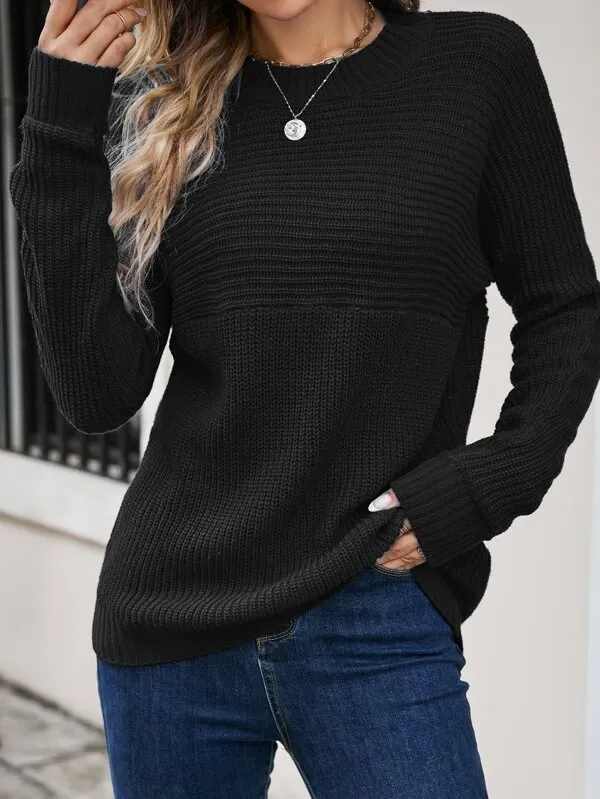 Elegant Round Neck Cotton Long Sleeve Sweater