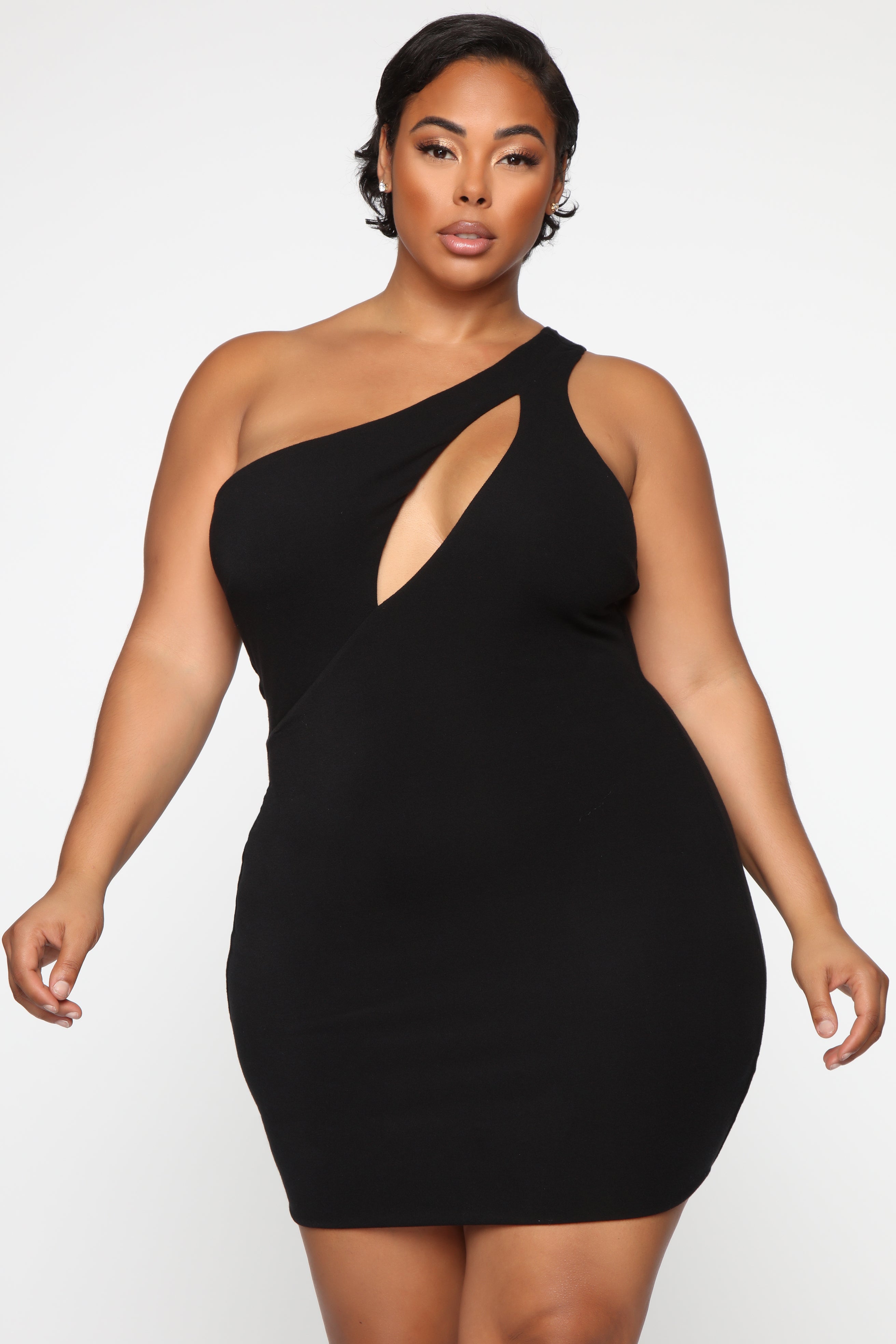Cut Me In One Shoulder Mini Dress - Black