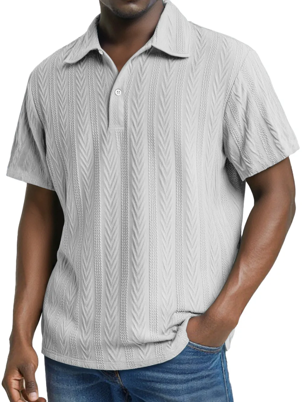 Men's Daily Jacquard Texture Casual Lapel Button Short-sleeved Polo Shirt