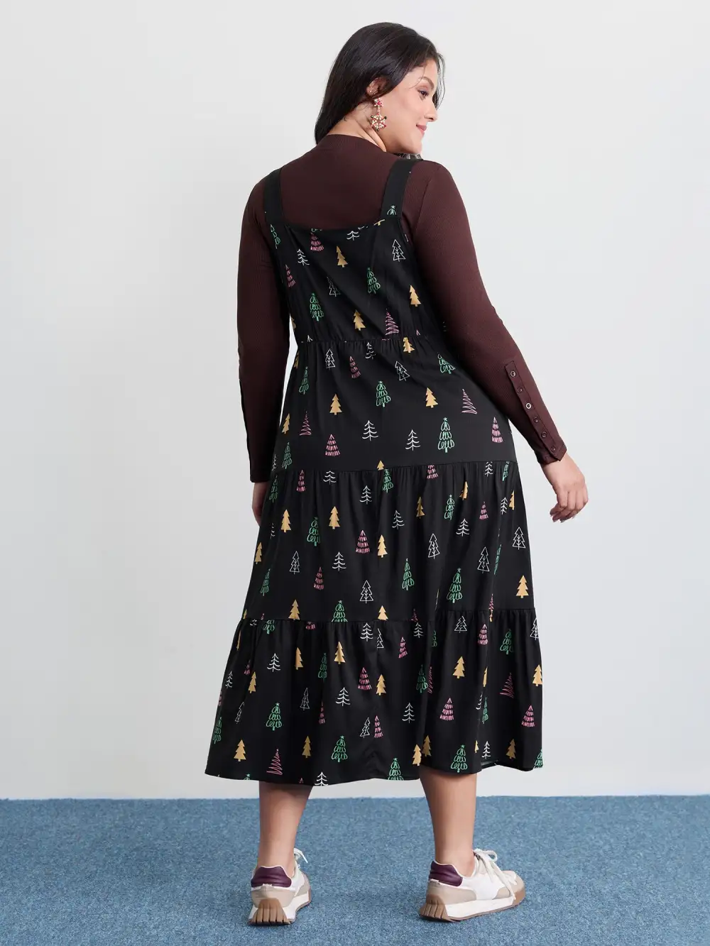 Holiday Tree Rayon Pockets Midi Dress