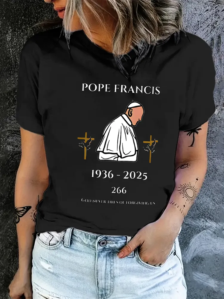 Women's God Never Tires Of Forgiving Us Print Short Sleeve Round Neck Cotton T-Shirt