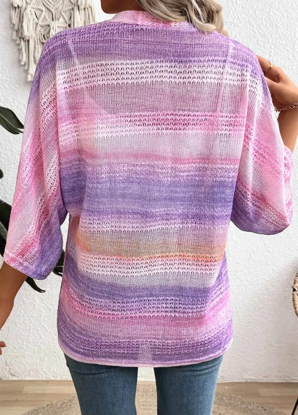 Purple Ombre 3/4 Sleeve V Neck Topper