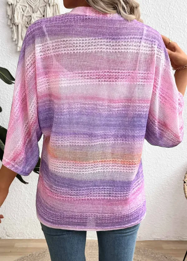 Purple Ombre 3/4 Sleeve V Neck Topper