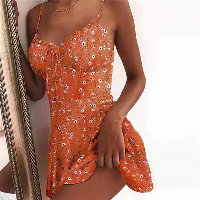 Women's Casual Dress Sundress Floral Dress Mini Dress Dark Yellow Light Pink White Sleeveless Floral Lace up Spring Summer Spaghetti Strap Hot Vacation Weekend Slim 2023 S M L XL XXL 3XL 4XL 5XL